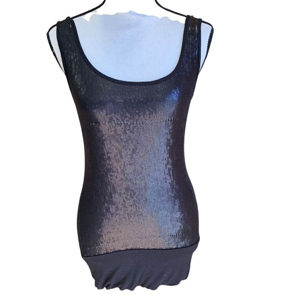 Love Tease Macy’s Sequined Tank‎ Mini-Dress Black Bodycon Medium